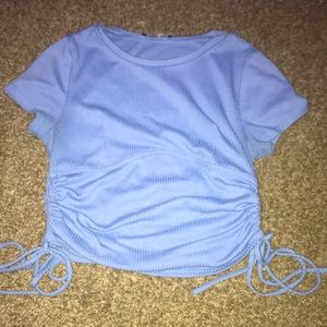 Blue tie up shirt
